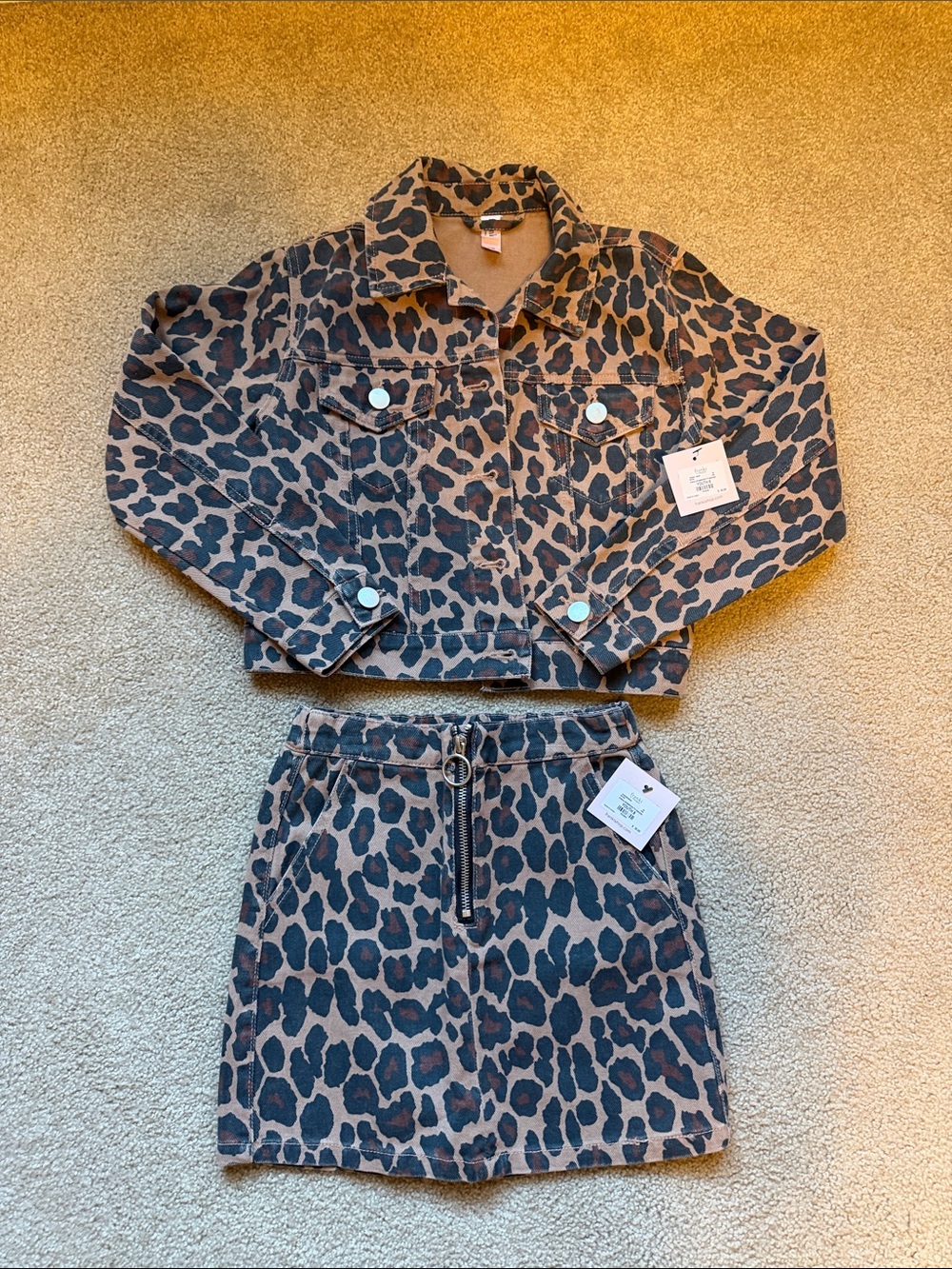 Francesca's Collections Brown and Black Leopard Kids Matching Jacket & Skirt Set